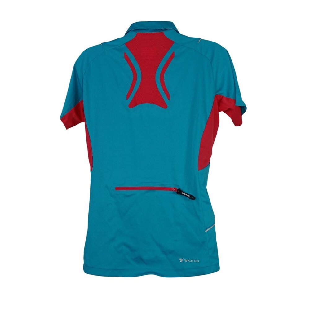 Shimano Cycling Polo Shirt Blue-Green Red Women Size S Polyester Short Sleeve - Picture 3 of 9